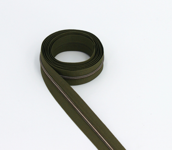 Endlosreißverschluss metallisiert schmal olivgrün/ oxyd (1m)